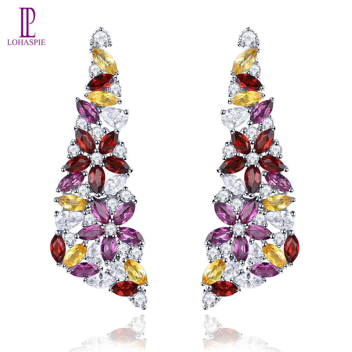 Lohaspie Jewelry Real 6.2 Carats Earring Silver 925 Original Sale Natural Rhodolite Garnet Citrine Stud Earring Citrine Stone Original Earrings For Women Jewelry