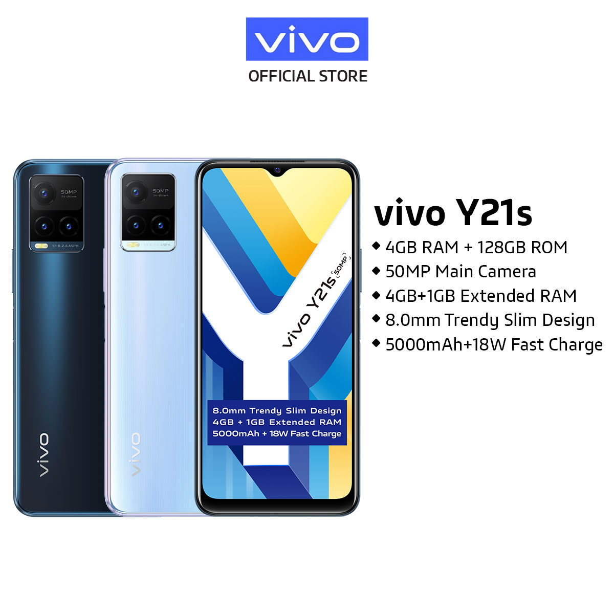 vivo Y21s [4GB+1gb/128GB] 50MP Triple Camera/ 5000mAh+ Fast Charge/ 8.0mm Trendy Slim Design 【2 YEARS WARRANTY】